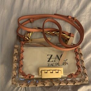 Zac Posen Clear and Tan Crossbody Bag with Gold Accents